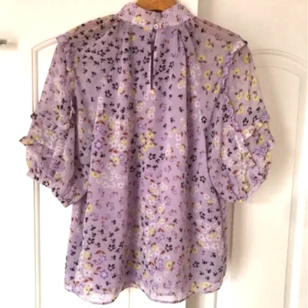 Ann Taylor Lavender Chiffon Ruffle Sleeve Blouse - Picture 4 of 5